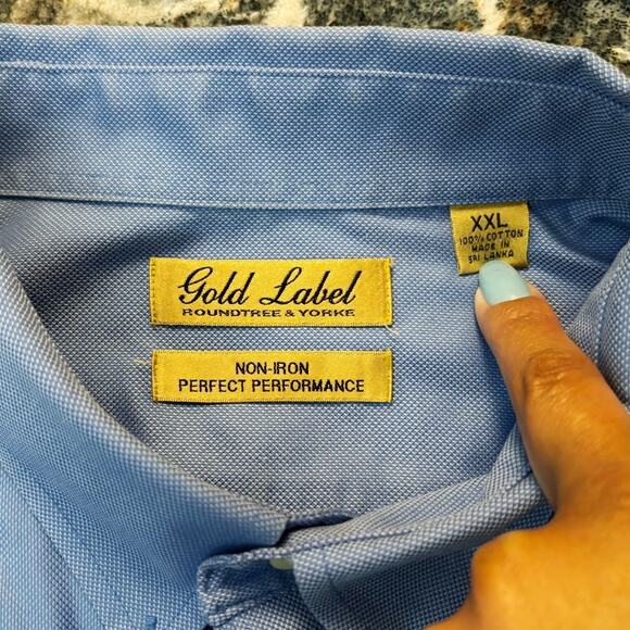 Gold Label Roundtree & Yorke Non-Iron Blue Button-Down Mens Size XXL - Picture 2 of 6